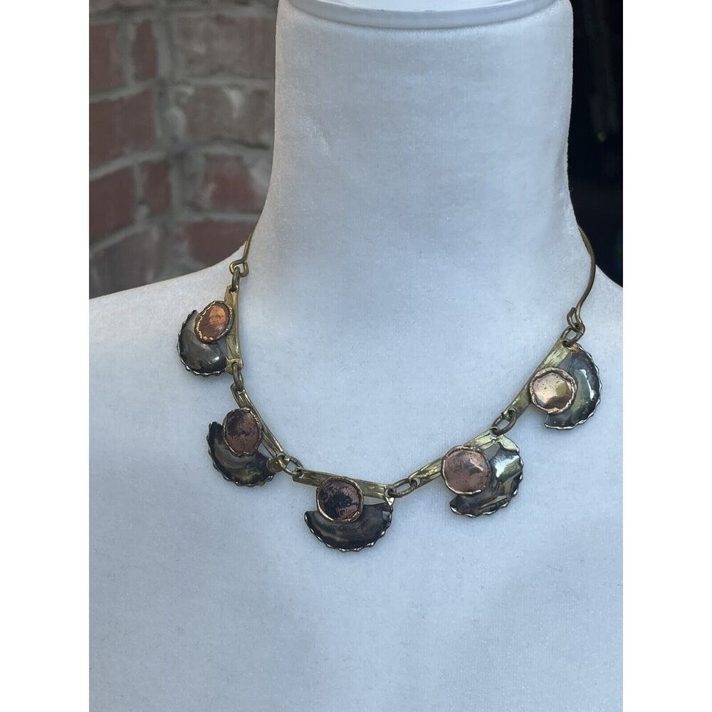 Geometric Brutalist Necklace Pendant Choker Copper Brass Silver Artisan Handmade